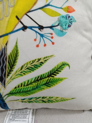 Geninne Art Hallmark Embroidered Bright Throw Pillow Bird Flowers - Picture 4 of 7