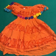 Toddler Mexican Embroidered Orange Floral Dress Ruffled Lace Trim Party Fiesta