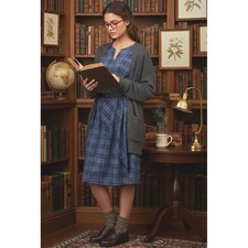 Banana Republic Plaid Sheath Dress Womens 10 Blue Grey Belted V-Neck Academia