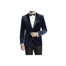 Men's Renoir Velvet Tuxedo Blazer Jacket Satin Peak Lapel Slim Fit 290-7 Blue