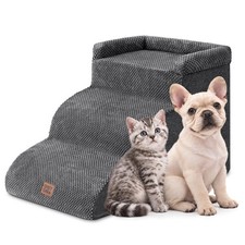 3-Step Curved Dog Stairs for Dogs, Dog Ramp for Couch 14" H, Grey