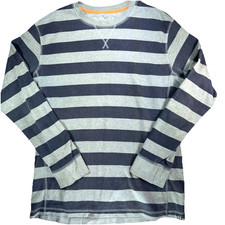 Eddie Bauer Thermal Crew Neck Men's XL Pullover Striped Blue Gray Lightweight