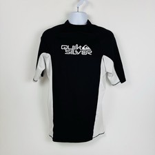 QUIKSILVER RASH GUARD /Swim Shirt Men XXL Old School Surfing Black Spandex Blend