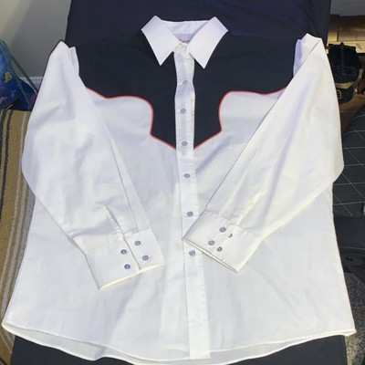 Ely Country Charmers Western Button-Up Shirt White Black Red Men's Long Sleeve L