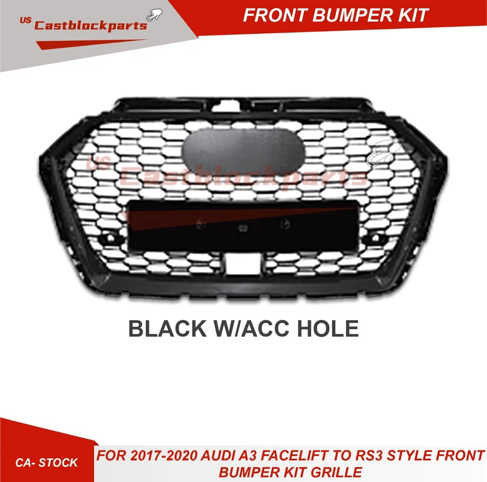 KIT DE CARROCERÍA DE PARACHOQUES DELANTERO CON REJILLA PARA AUDI A3 2017-2019 ACTUALIZACIÓN A RS3 QUATTRO Foto 4 de 4