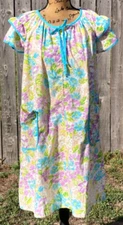 Vtg 50s Mod Rainbow Fashions Floral Zip House Dress Lounge Robe Pockets Small