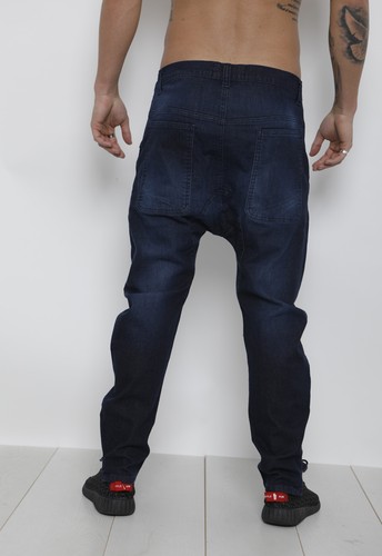DeMina MENS DROP CRUTCH JEANS NAVY DENIM BUTTON FRONT STYLE 30 TO 36 - Picture 5 of 5