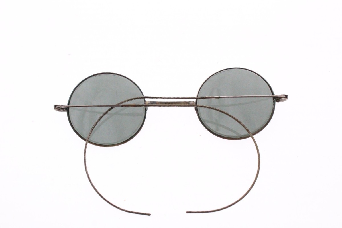 1900s Antique S.P.A. Round Silver Metal Sunglasses Glass Lenses