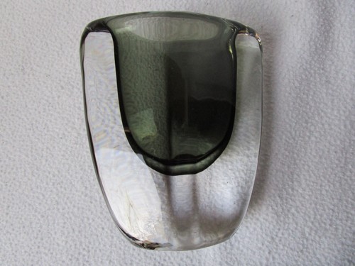 Orrefors Design Blockglas Vase signiert graugrün klarer Überfang 12,5x11x5 1000g - Bild 5 von 11