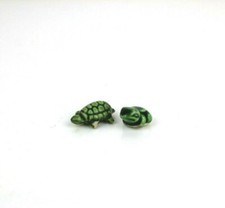 Coppia Tartaruga Rana in Miniatura in Ceramica da Collezione Soprammobile Verde
