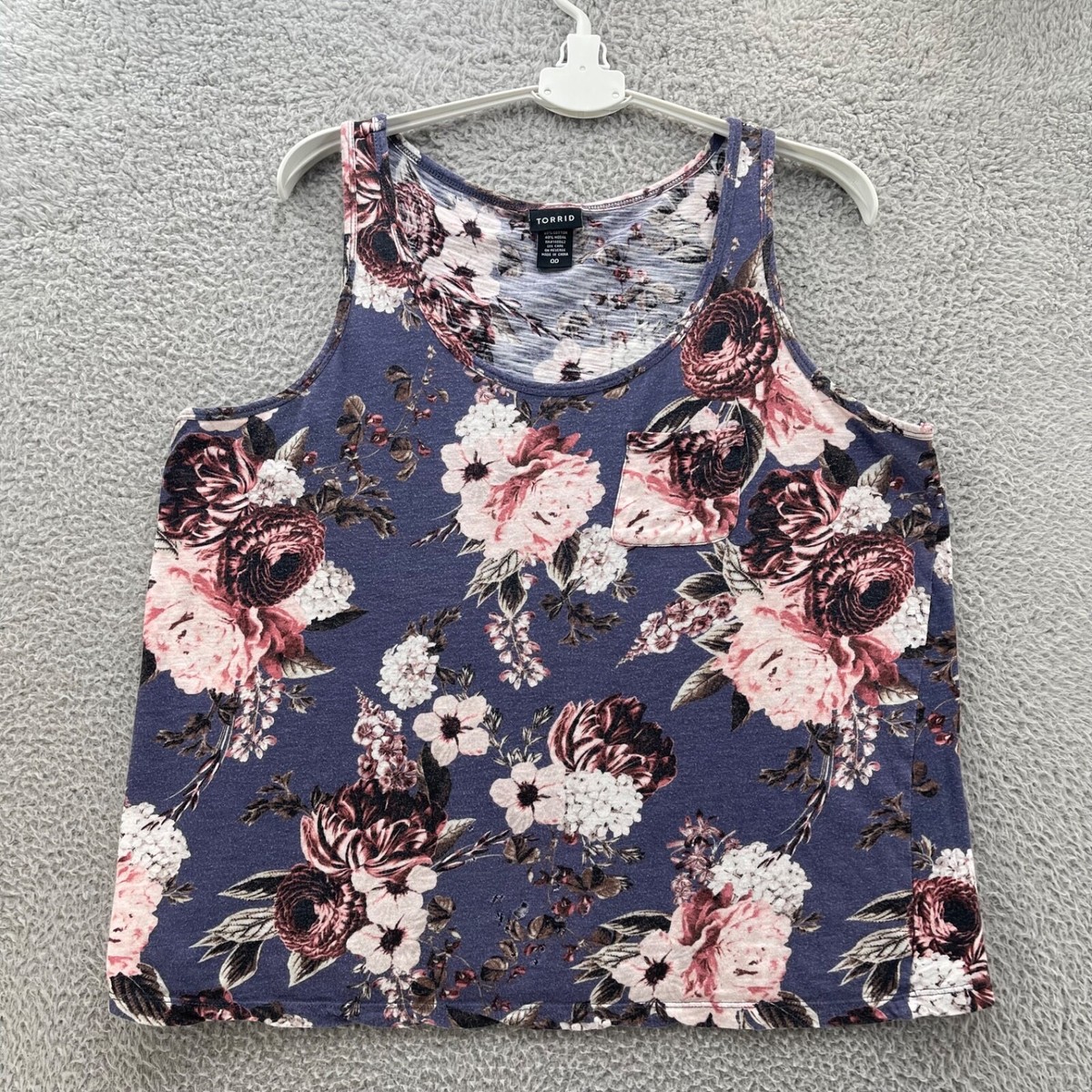 Torrid Tank Top Women 10 Purple Pink Peony Floral Pocket Knit Crew Neck  Casual