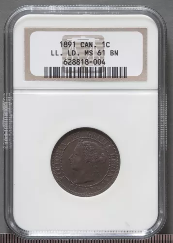 1891 Canada 1c Large Cent LL LD NGC  MS 61 BN