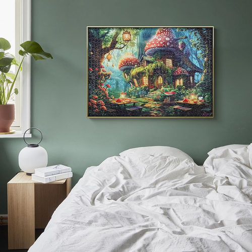 1000 Pieces Jigsaw Puzzles for Adults Mushroom House Village Picnic Impossible H - Picture 8 of 8