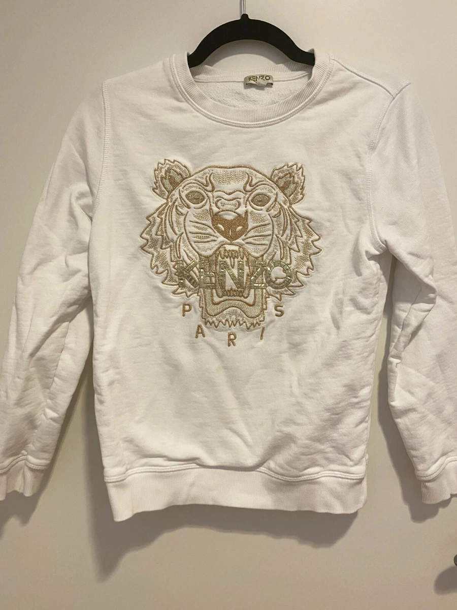 Anvendelig skal Lege med Auth. Kenzo Kid Unisex Classic Tiger Paris White Gold Sweatshirt 16A Women  XS | eBay