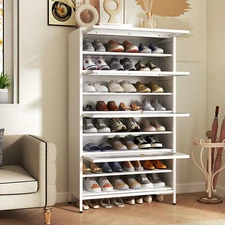 Steel Shoe Storage Cabinet Shoe Rack 6 8 Tiers Shelf Organizer w/ Door Entryway