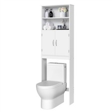 Tall Free-Standing Over-the-Toilet Storage with Double Doors and 2 Open Shelves