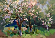 Oil Painting Apple Trees Have Blossomed Batrakov V. Unframed Original nAAA2557