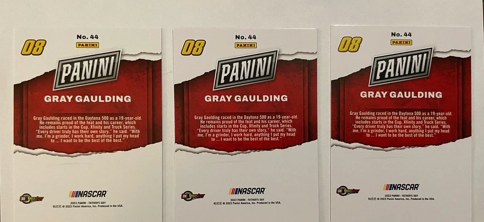 2023 Panini Fathers Day Gray Gaulding /199 & 2 Base 44 Green Light Racing NASCAR - Image 3 of 4