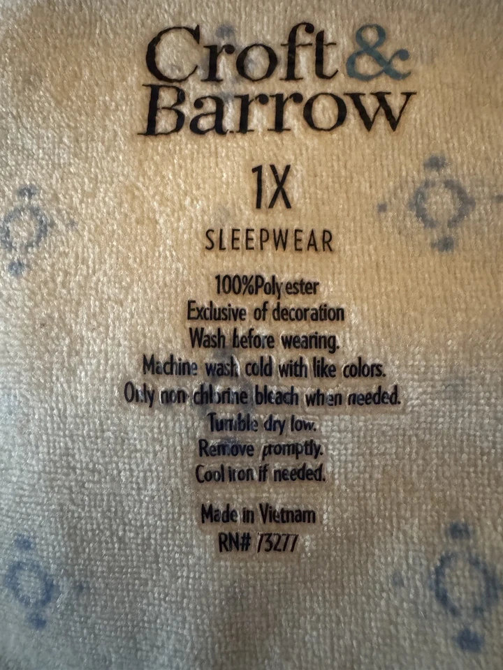 Camisón largo Croft&Barrow polar Queen verde menta estampado azul cuello en V 3B Plus 1X Foto 2 de 4