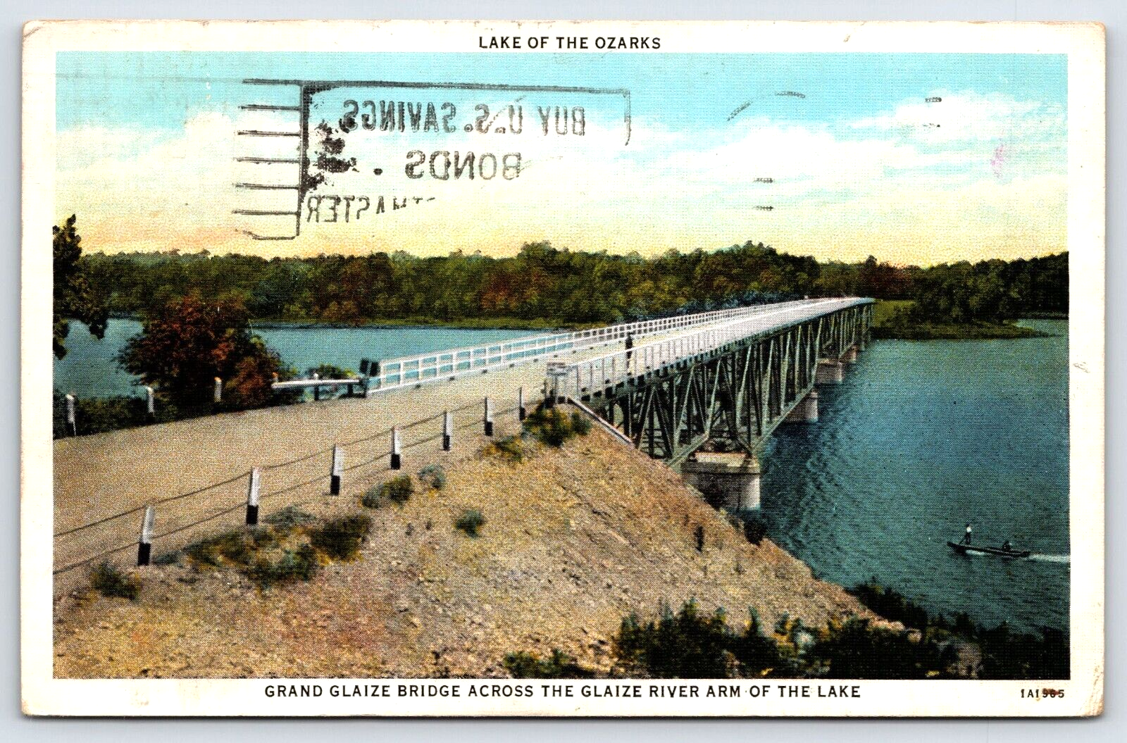 Original Old Vintage Outdoor Postcard Grand Glaize Bridge Lake Of The Ozarks USA