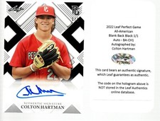 2022 Leaf Perfect Game Black Blank Back Autograph MA-CH1 Colton Hartman 1/1