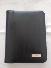 VTG Day Timer Black Leather Zip Around Planner Organizer 7 Ring Binder 9"x11.25"