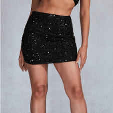 Vintage black all over sequin 100 silk mini skirt -6