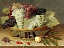 STILL LIFE GRAPES fruit basket I. Soreau Tile Mural Backsplash Marble Ceramic
