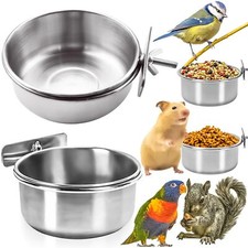 2Pack Stainless Steel Bird Feeding Dish Cups Bird Feeder Parrot Water Cage Bowls