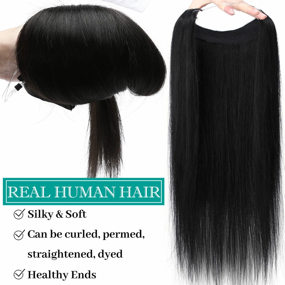 Extensiones de cabello de alambre grueso 100 % Remy cabello humano secreto trama de diadema de una pieza Foto 3 de 4