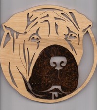 Hand Made Shar Pei Wooden Dog Cutout Wall Hanging 8 in dia 