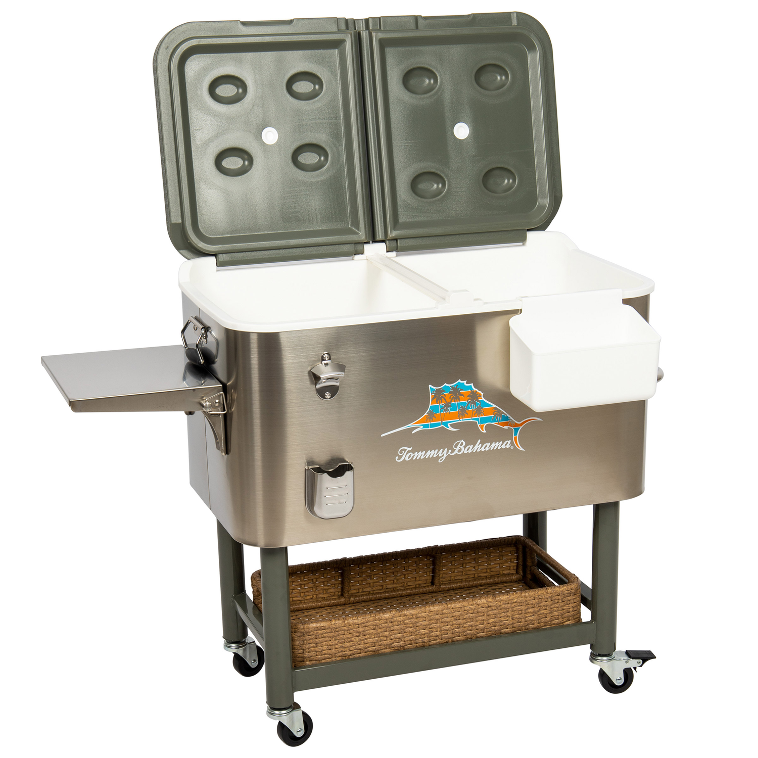 Tommy Bahama 100 Quart Stainless Steel Cooler Beverage Cart Ice Chest