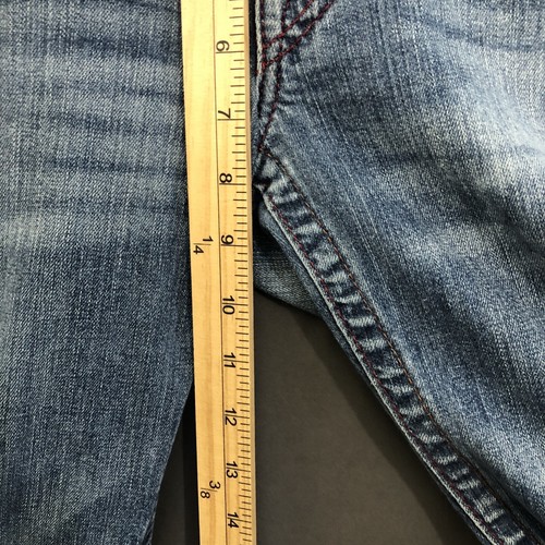 Pantalones de mezclilla True Religion ajustados cónicos para hombre 30 x 34 azul rojo marrón puntada hechos en EE. UU. - Imagen 8 de 16