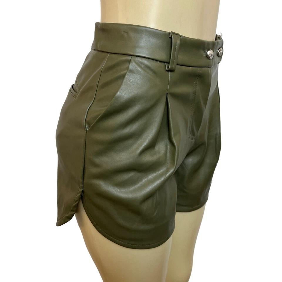 Pantalones Cortos Para Mujer Atelier Linah Verde Cintura Alta Cuero Sintético Dobladillo Tulipán Talla 3 Foto 2 de 4