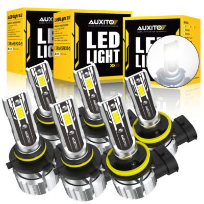 AUXITO Combo LED 9005+9006+H11 Headlight Fog Light Kit High Low Beam Bulbs White