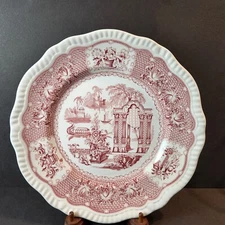 Archive Collection Cranberry by Spode. 10 7/8" Dinner Plates "British flowers".