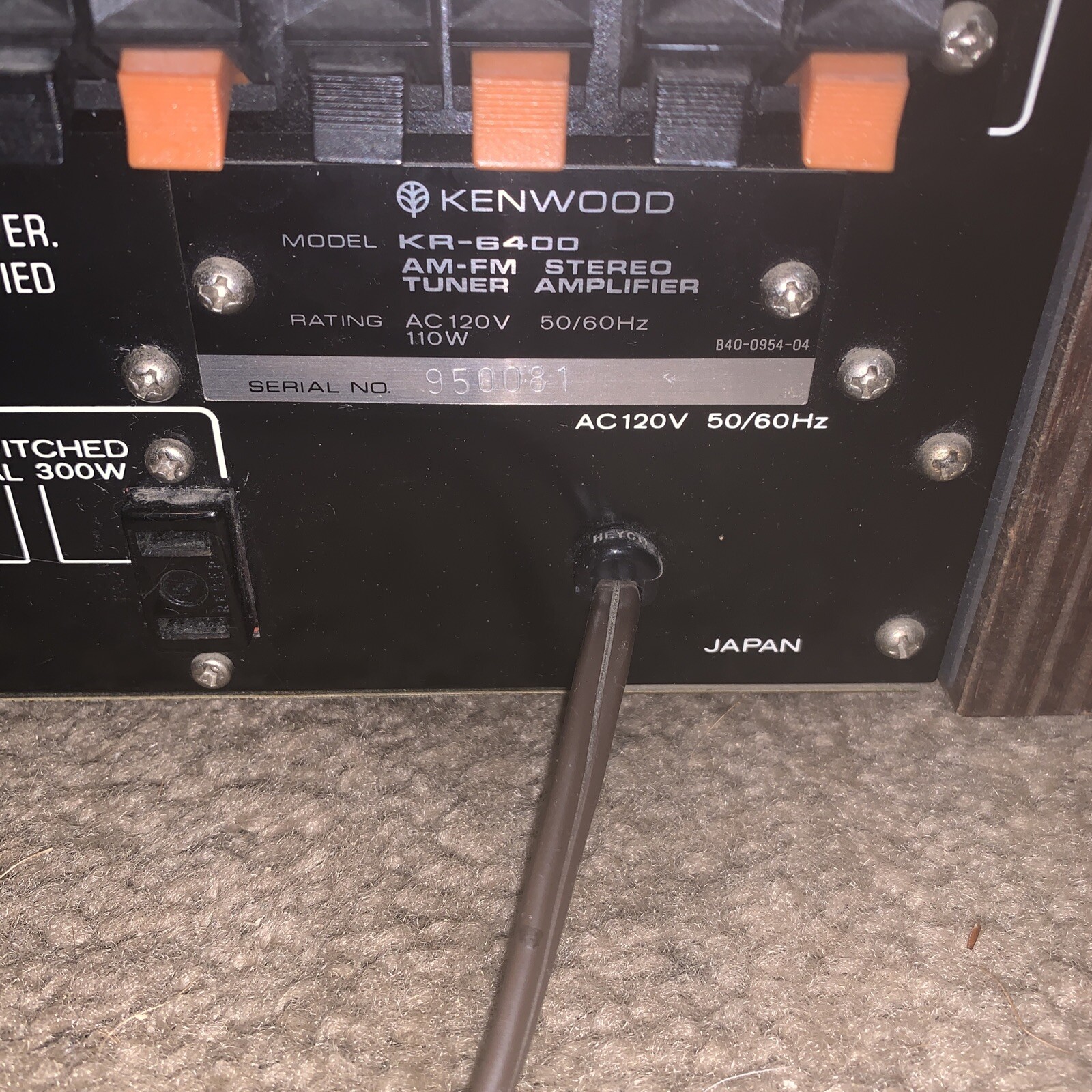 Kenwood Solid State AM/FM Stereo Receiver KR6400 Tuner Amplifier