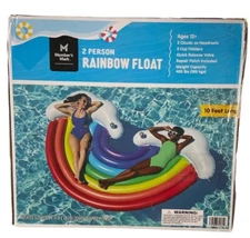 New Member's Mark 2 Person Rainbow & Clouds Float 2 Cupholders BIG 120" x 74"