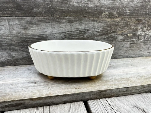 Vintage Hull Pottery F39 Oval Ribbed 23 Kt Gold Guaranteed 7" Footed Planter