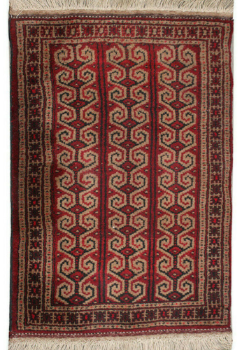 3x4 Traditional Vintage Geometric Hand Knotted Wool Red Oriental Area Rug - Picture 1 of 11