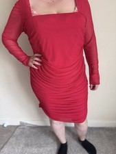 Red Bodycom Boohoo Dress Size 24 Plus Size Long Sleeve
