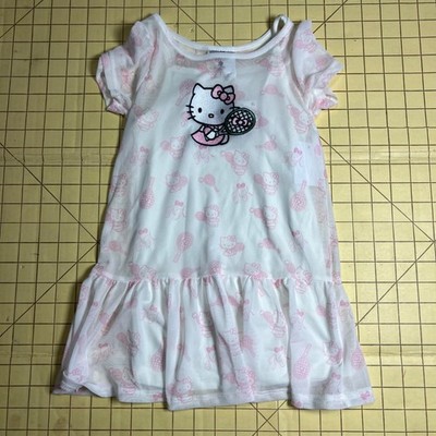 Hello Kitty Toddler Dress Coconut Milk Tennis Print 2T Mesh Overlay Short Sleeve