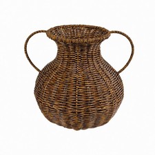 Handgewebte Rattan Vase mit Doppelgriffen strukturiert f&uuml;r Esstisch, Wohnen
