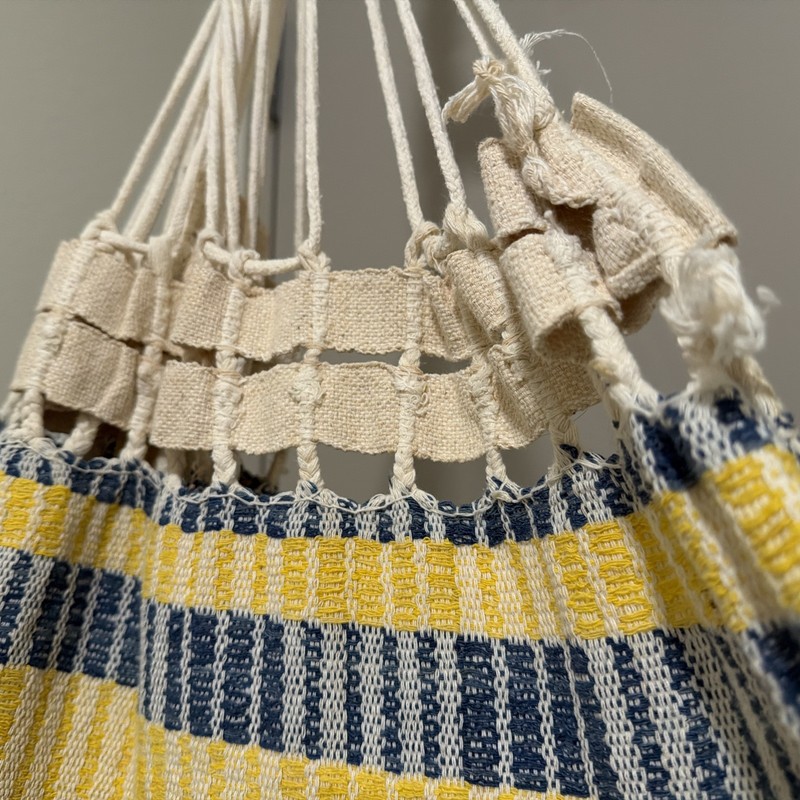 Vintage Brazilian made Cotton Hammock with Fringing. Never used. Blue/Yellow  