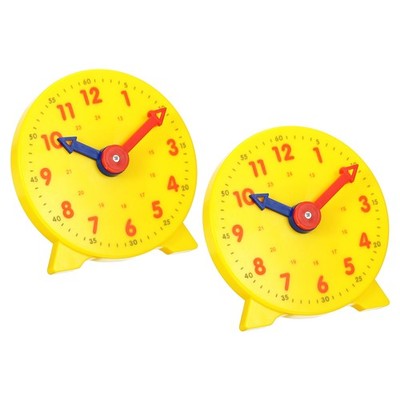 4'' Teaching Clock, 2pcs 24 Hour 2 Pointers for Teacher Classroom, Yellow