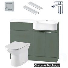 P Shape Green Vanity Unit,Basin,Toilet,Cistern,Tap,Flush Button - Colour Choice