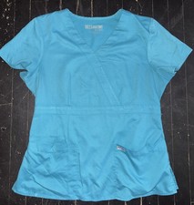 Grey's Anatomy Scrub Top Large Teal Short Sleeve Stretch V-Neck Wrap Adjustable