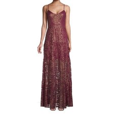 NWT Dress The Population Antoinette Sleeveless Burgundy Gold Lace Maxi Dress S