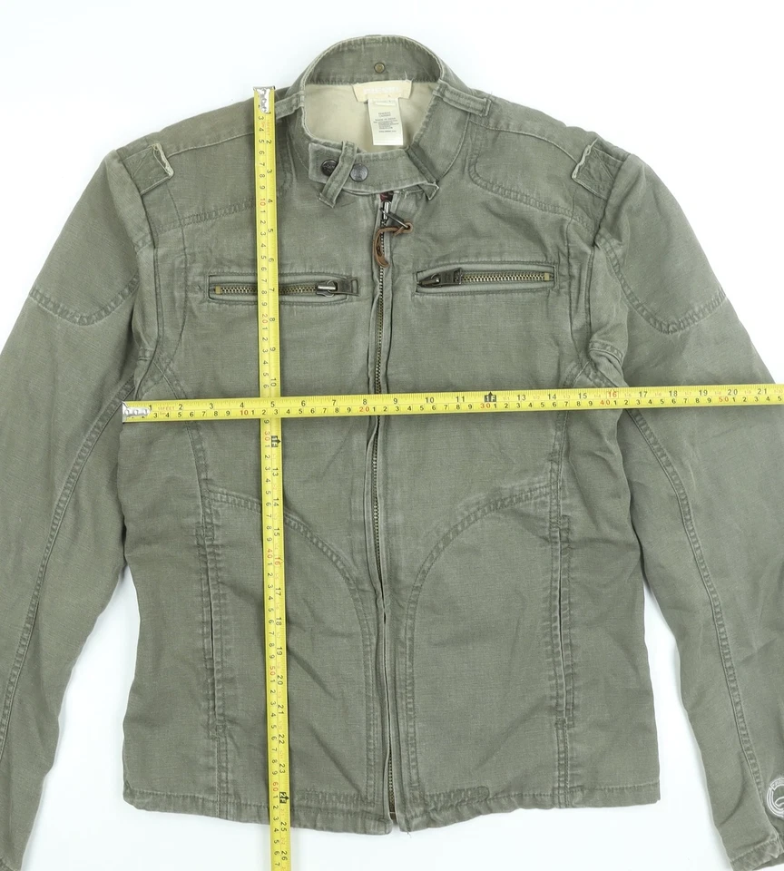 Diesel Womens Green Cotton Biker Jacket L Casual Zip Logo - Image 2 of 4