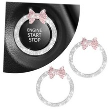 2PCS Pink Bow Car Engine Start Button Cover,Bling Cute Car Push to Style 1